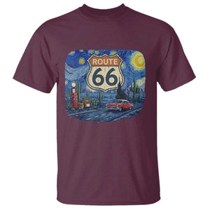 Route Highway 66 Road Sign Distressed Road Trip Starry Night T Shirt TS14 Maroon Print Your Wear