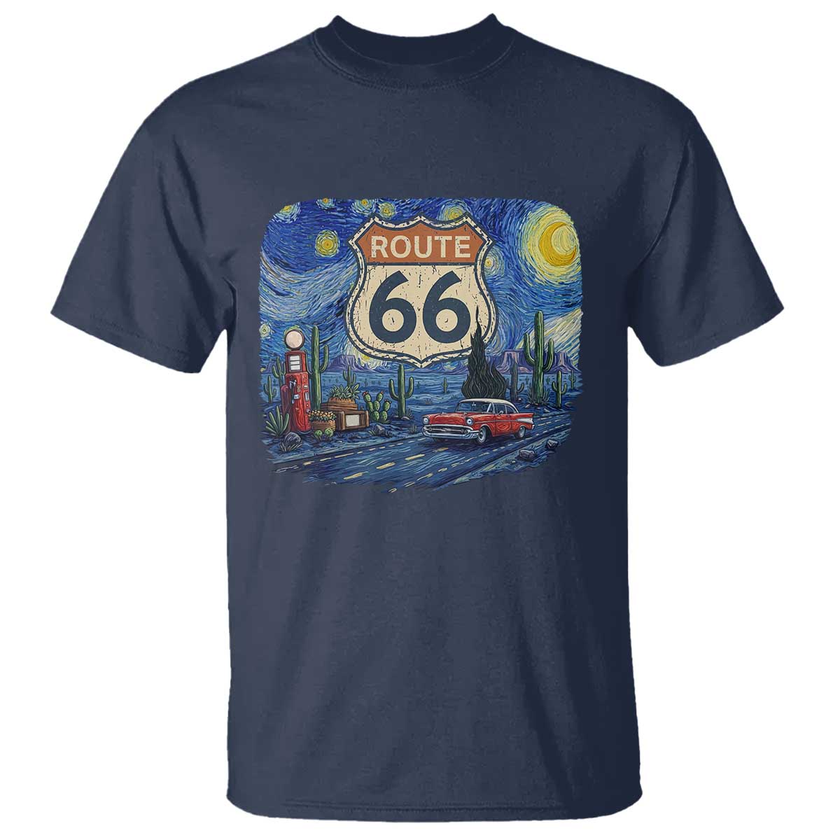 Route Highway 66 Road Sign Distressed Road Trip Starry Night T Shirt TS14 Navy Print Your Wear