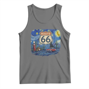 Route Highway 66 Road Sign Distressed Road Trip Starry Night Tank Top TS14 Black Heather Print Your Wear