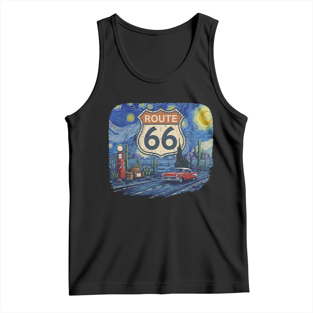 Route Highway 66 Road Sign Distressed Road Trip Starry Night Tank Top TS14 Black Print Your Wear