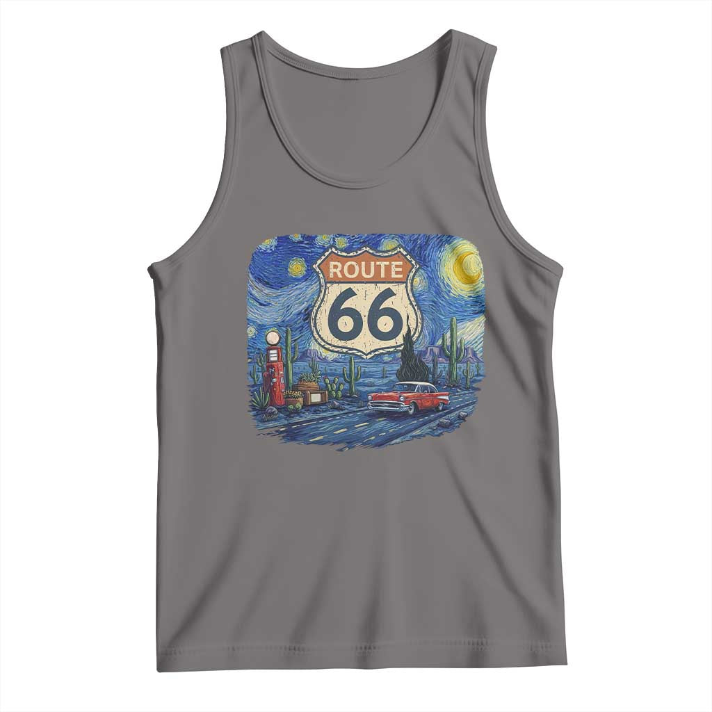 Route Highway 66 Road Sign Distressed Road Trip Starry Night Tank Top TS14 Deep Heather Print Your Wear
