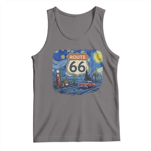 Route Highway 66 Road Sign Distressed Road Trip Starry Night Tank Top TS14 Deep Heather Print Your Wear