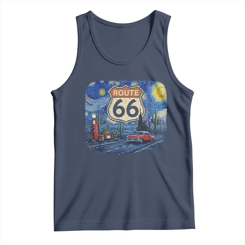 Route Highway 66 Road Sign Distressed Road Trip Starry Night Tank Top TS14 Navy Print Your Wear