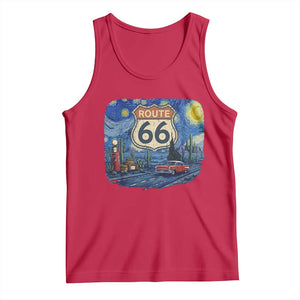 Route Highway 66 Road Sign Distressed Road Trip Starry Night Tank Top TS14 Red Print Your Wear
