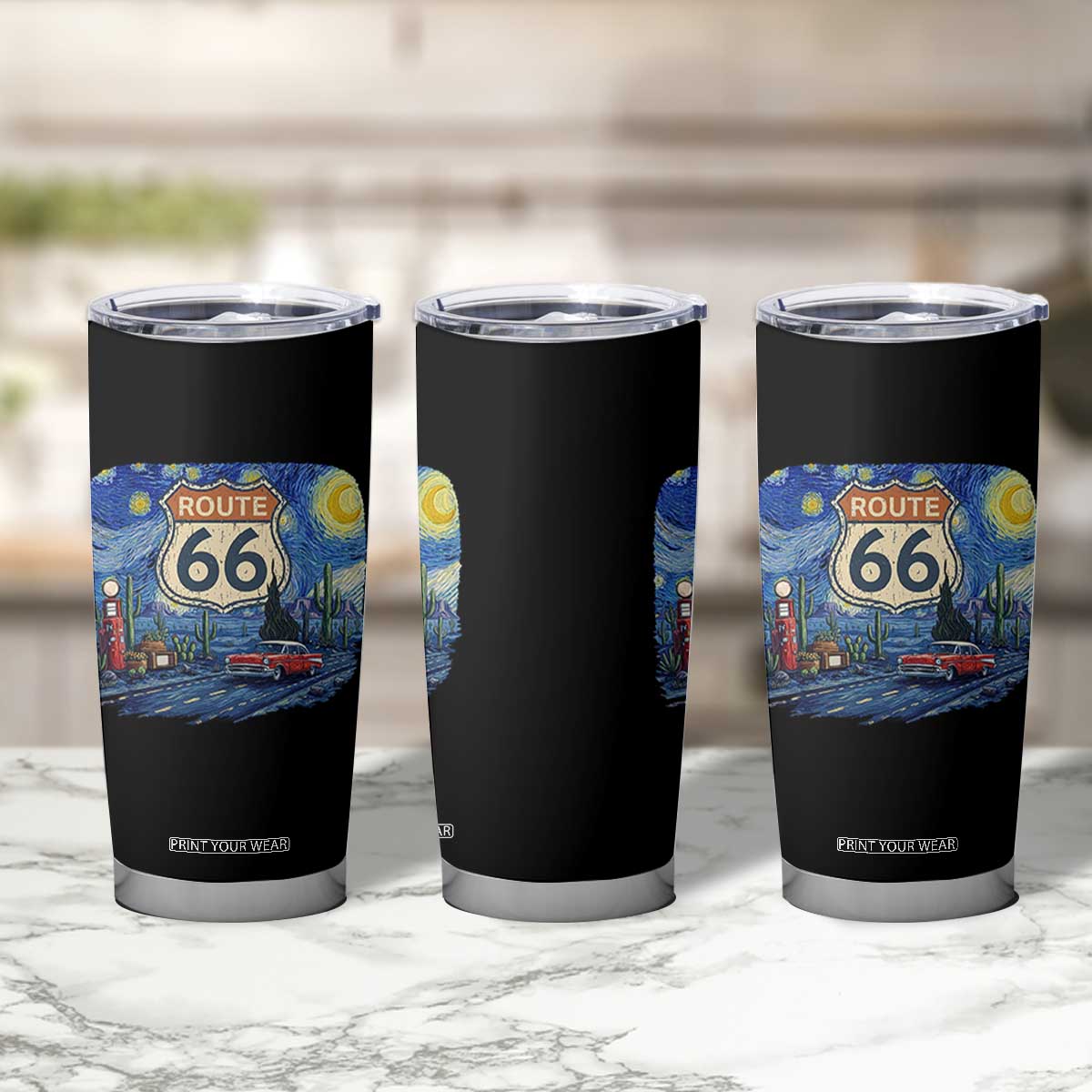 Route Highway 66 Road Sign Distressed Road Trip Starry Night Tumbler Cup TS14 Print Your Wear