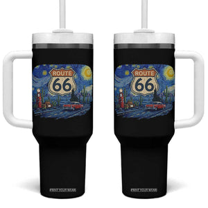 Route Highway 66 Road Sign Distressed Road Trip Starry Night Tumbler With Handle TS14 One Size: 40 oz Black Print Your Wear