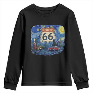 Route Highway 66 Road Sign Distressed Road Trip Starry Night Youth Sweatshirt TS14 Black Print Your Wear