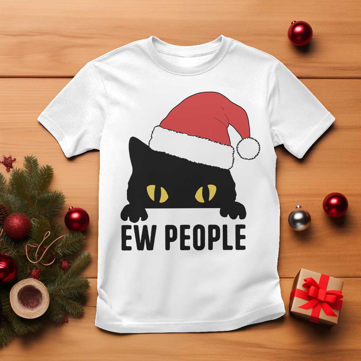 Funny Cat Christmas T Shirt Ew People Anti Social Grumpy Cat Xmas TS14 White Print Your Wear
