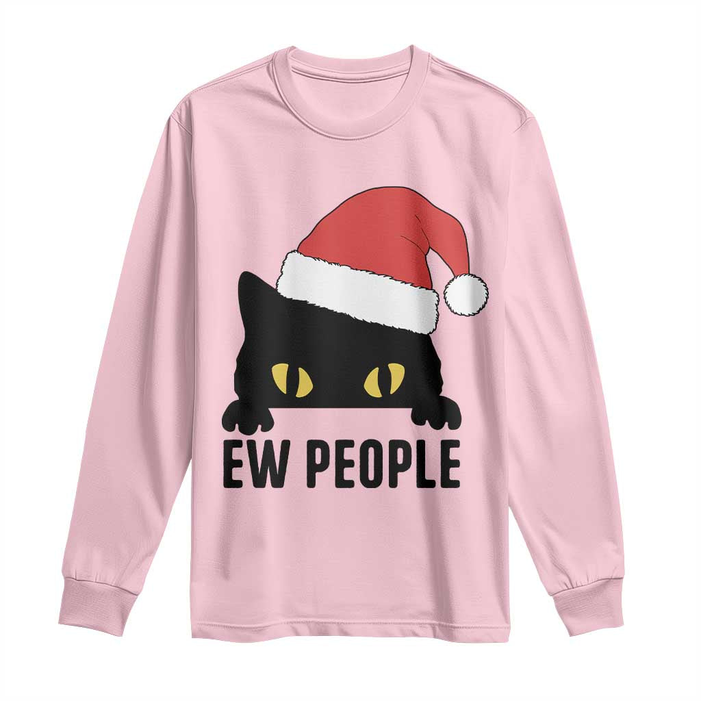 Funny Cat Christmas Long Sleeve Shirt Ew People Anti Social Grumpy Cat Xmas TS14 Light Pink Print Your Wear