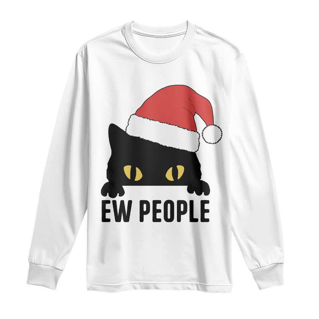 Funny Cat Christmas Long Sleeve Shirt Ew People Anti Social Grumpy Cat Xmas TS14 White Print Your Wear