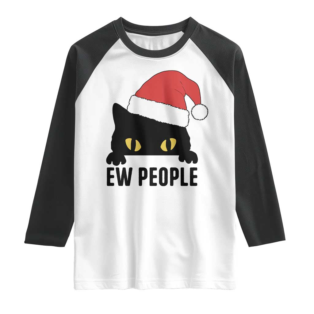 Funny Cat Christmas Raglan Shirt Ew People Anti Social Grumpy Cat Xmas TS14 White Black Print Your Wear