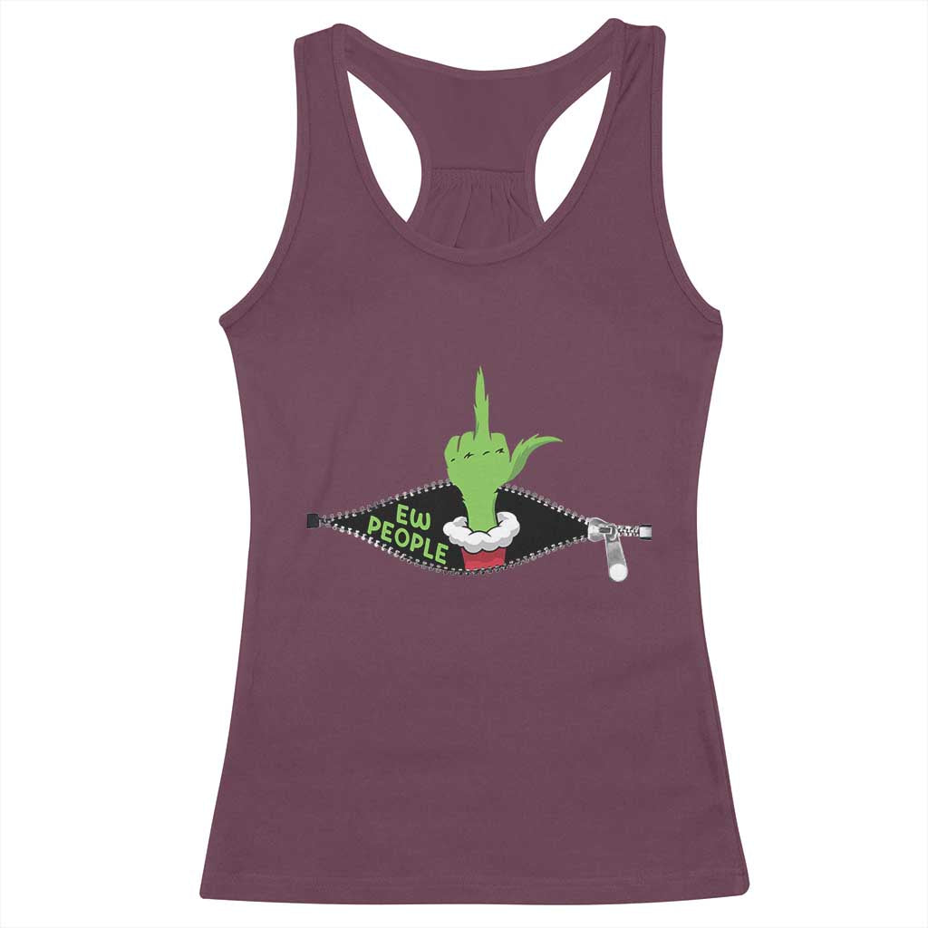 Funny Elf Hand Christmas Racerback Tank Top Ew People Anti Socaial Xmas TS14 Maroon Print Your Wear
