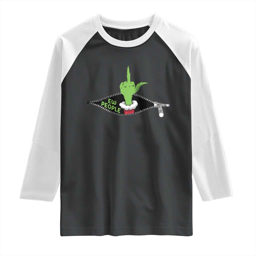Funny Elf Hand Christmas Raglan Shirt Ew People Anti Socaial Xmas TS14 Black White Print Your Wear