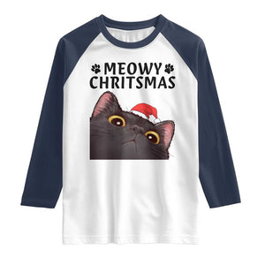Funny Black Cat Christmas Raglan Shirt Cute Kitty Xmas TS14 White Navy Print Your Wear