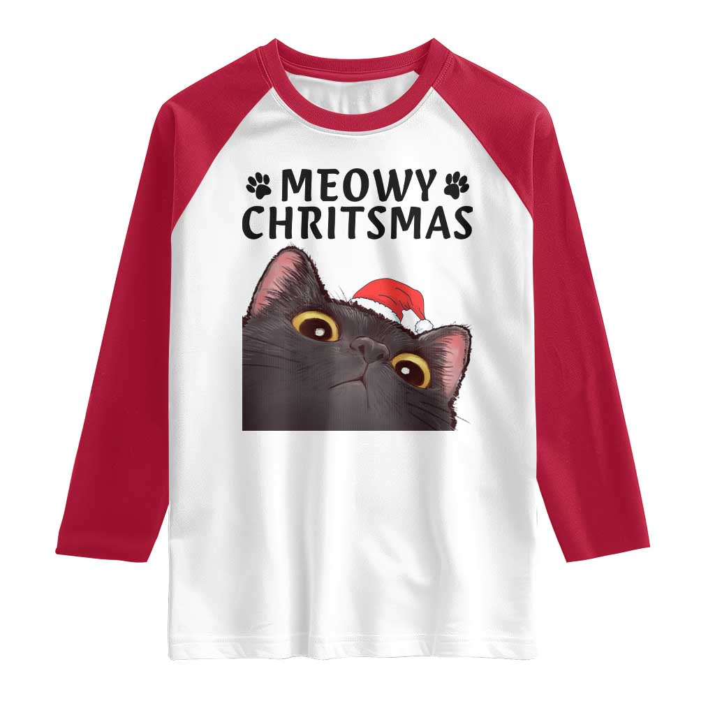 Funny Black Cat Christmas Raglan Shirt Cute Kitty Xmas TS14 White Red Print Your Wear
