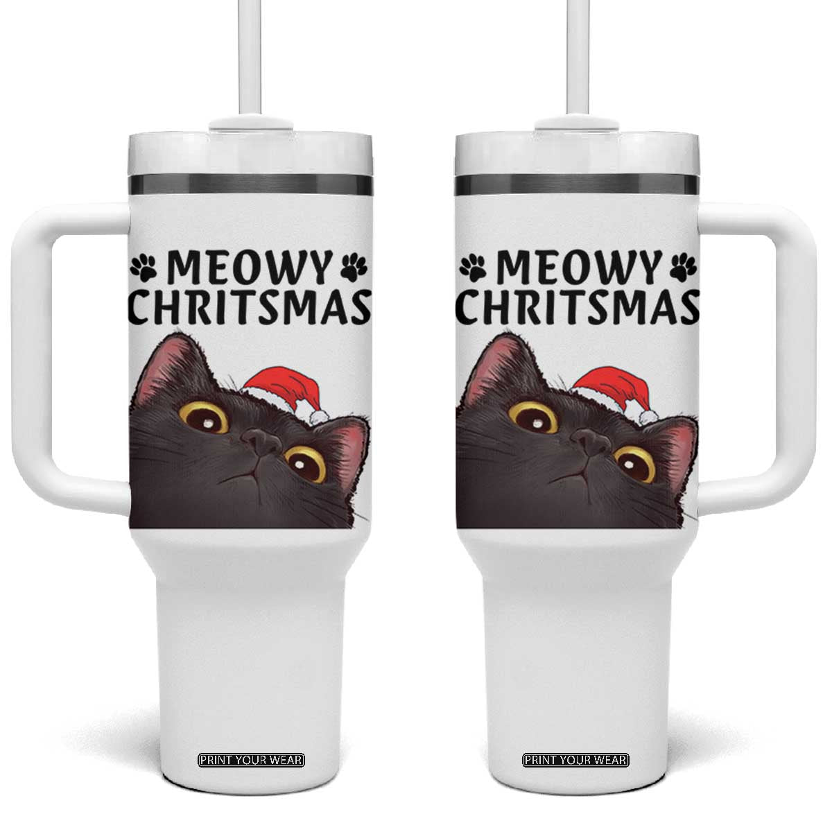 Funny Black Cat Christmas Tumbler With Handle Cute Kitty Xmas TS14 One Size: 40 oz White Print Your Wear