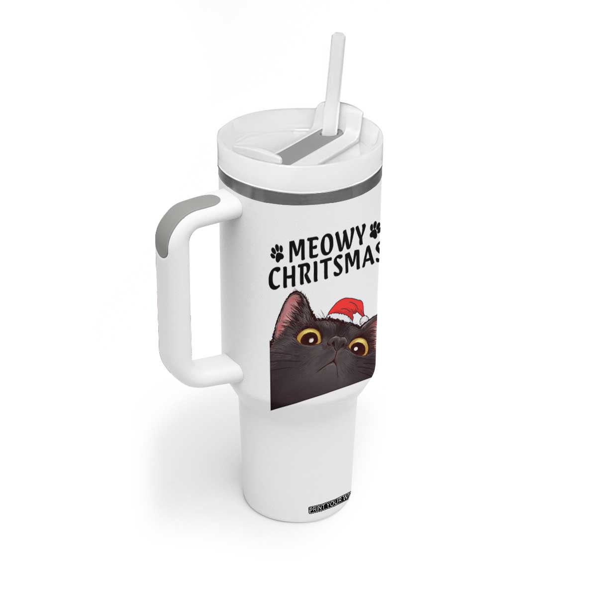 Funny Black Cat Christmas Tumbler With Handle Cute Kitty Xmas TS14 Print Your Wear