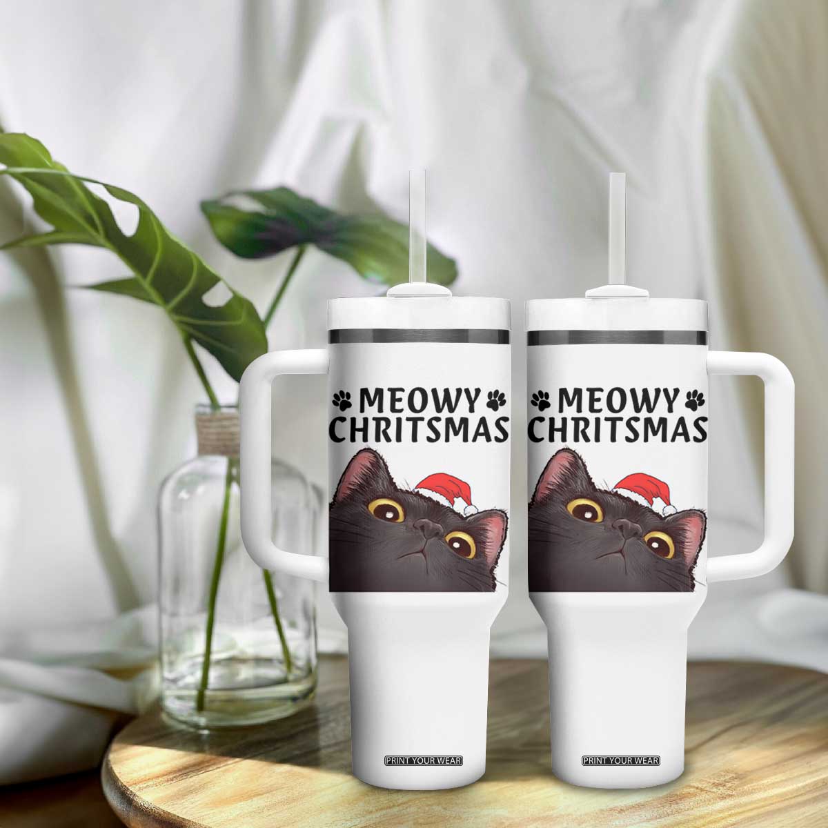 Funny Black Cat Christmas Tumbler With Handle Cute Kitty Xmas TS14 Print Your Wear