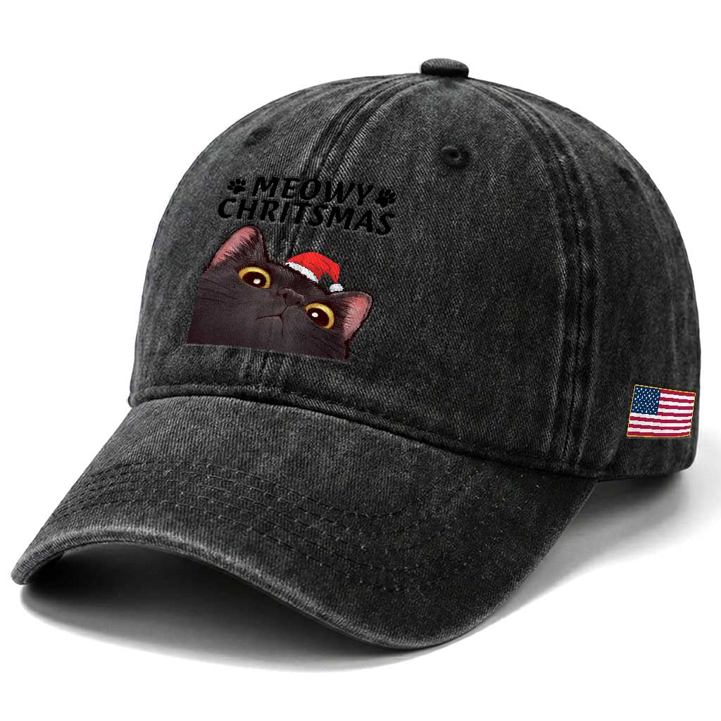 Funny Black Cat Christmas Washed Cotton Baseball Cap Cute Kitty Xmas TS14 Print Your Wear