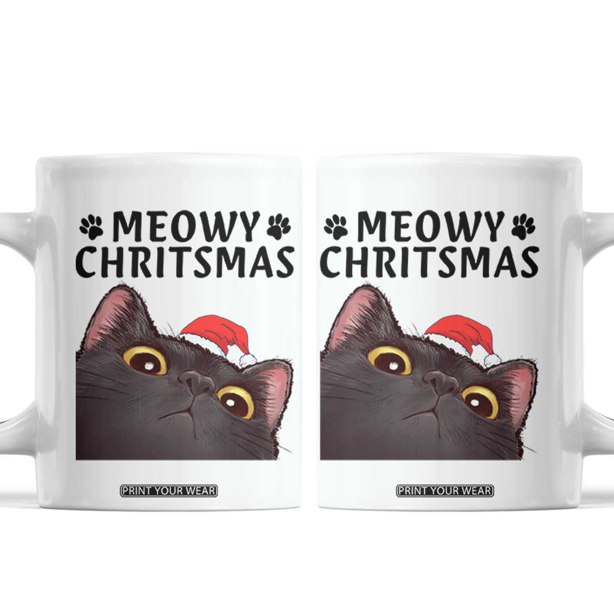 Funny Black Cat Christmas Coffee Mug Cute Kitty Xmas TS14 White Print Your Wear