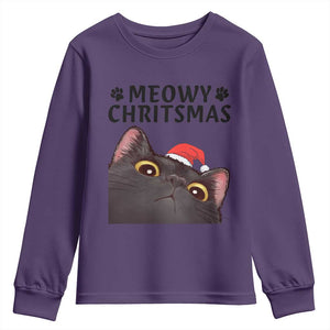 Funny Black Cat Christmas Youth Sweatshirt Cute Kitty Xmas TS14 Purple Print Your Wear