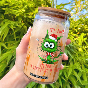 Funny Cat Green Christmas Glass Can It Is Fine I Am Fine Everything Is Fine TS14 White Print Your Wear