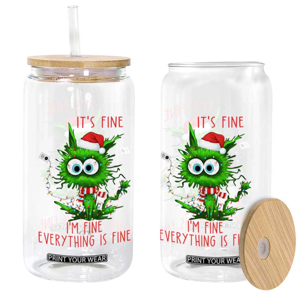 Funny Cat Green Christmas Glass Can It Is Fine I Am Fine Everything Is Fine TS14 Print Your Wear