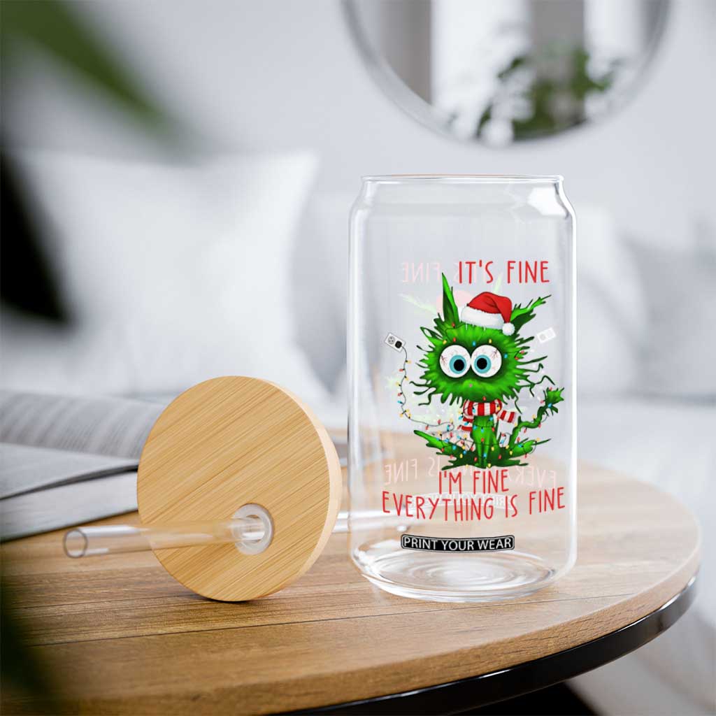 Funny Cat Green Christmas Glass Can It Is Fine I Am Fine Everything Is Fine TS14 Print Your Wear