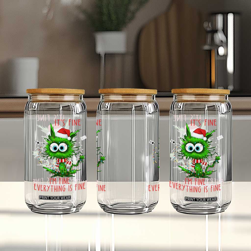 Funny Cat Green Christmas Glass Can It Is Fine I Am Fine Everything Is Fine TS14 Print Your Wear