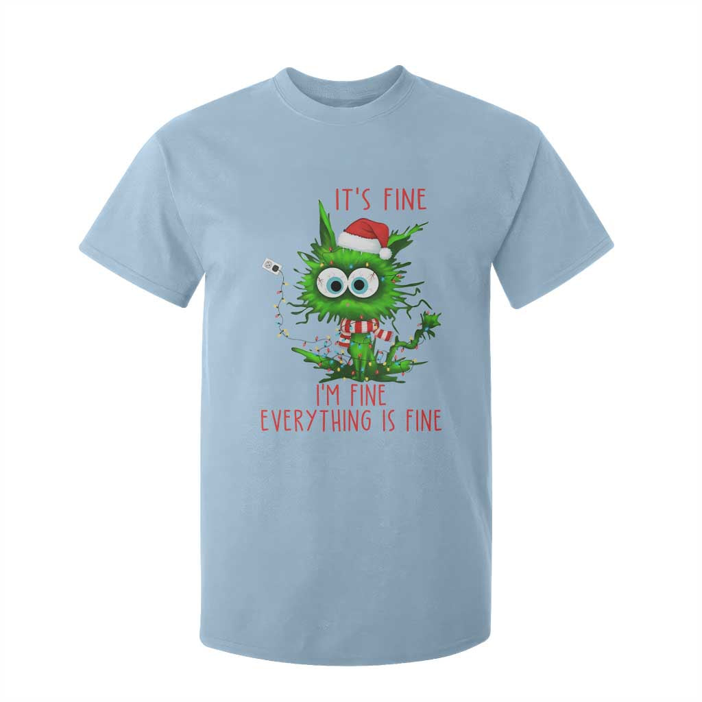 Funny Cat Green Christmas T Shirt For Kid It Is Fine I Am Fine Everything Is Fine TS14 Light Blue Print Your Wear