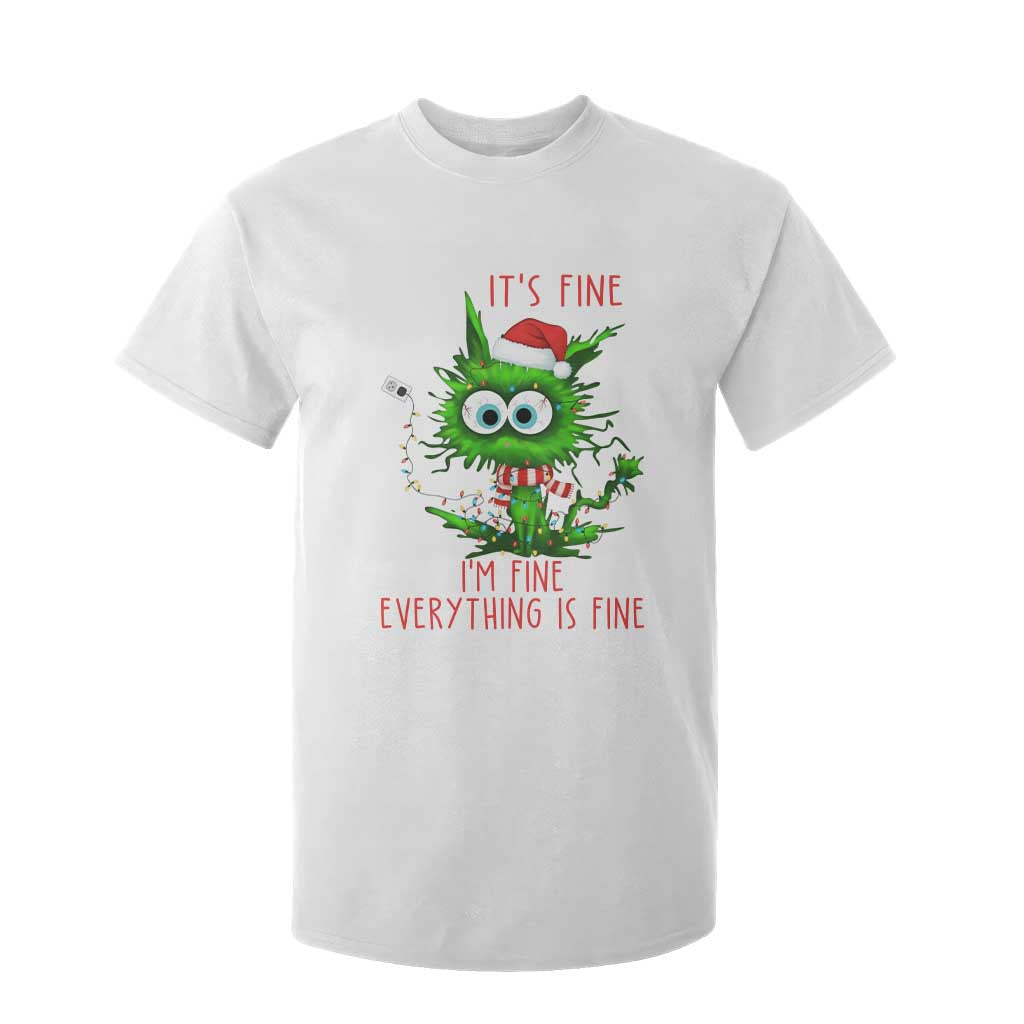 Funny Cat Green Christmas T Shirt For Kid It Is Fine I Am Fine Everything Is Fine TS14 White Print Your Wear