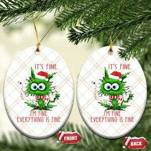 Funny Cat Green Christmas Ceramic Ornament It Is Fine I Am Fine Everything Is Fine TS14 Print Your Wear