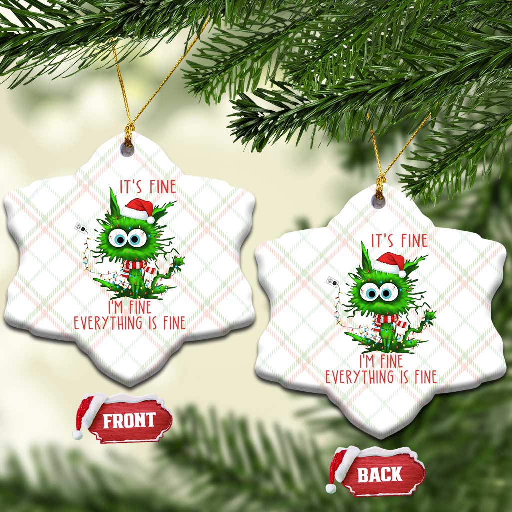 Funny Cat Green Christmas Ceramic Ornament It Is Fine I Am Fine Everything Is Fine TS14 Print Your Wear