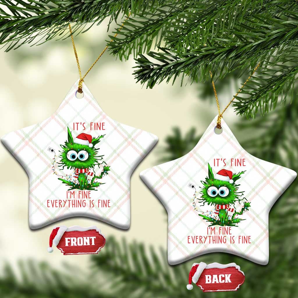 Funny Cat Green Christmas Ceramic Ornament It Is Fine I Am Fine Everything Is Fine TS14 Print Your Wear