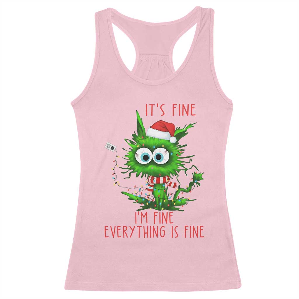 Funny Cat Green Christmas Racerback Tank Top It Is Fine I Am Fine Everything Is Fine TS14 Light Pink Print Your Wear