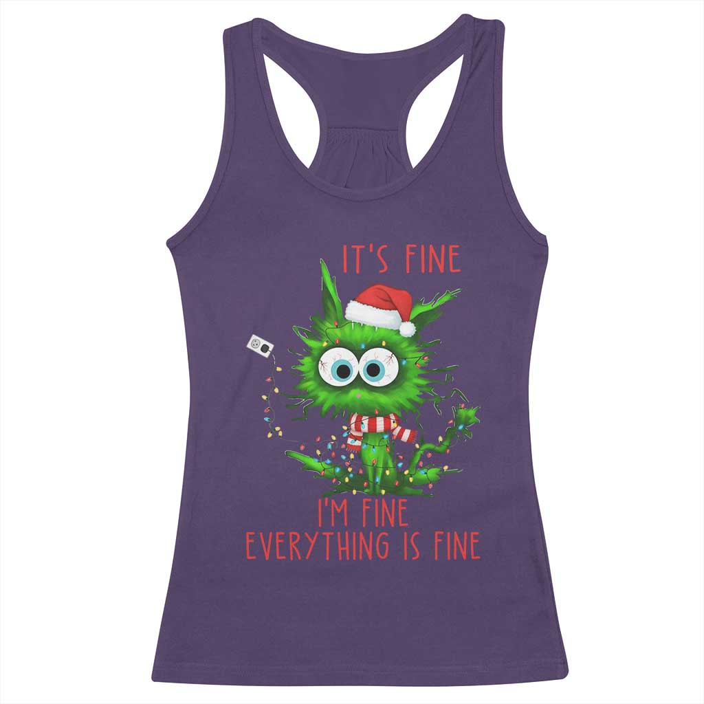 Funny Cat Green Christmas Racerback Tank Top It Is Fine I Am Fine Everything Is Fine TS14 Purple Print Your Wear