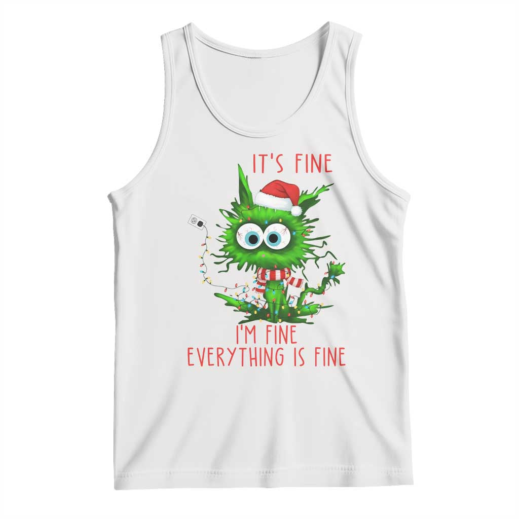 Funny Cat Green Christmas Tank Top It Is Fine I Am Fine Everything Is Fine TS14 White Print Your Wear