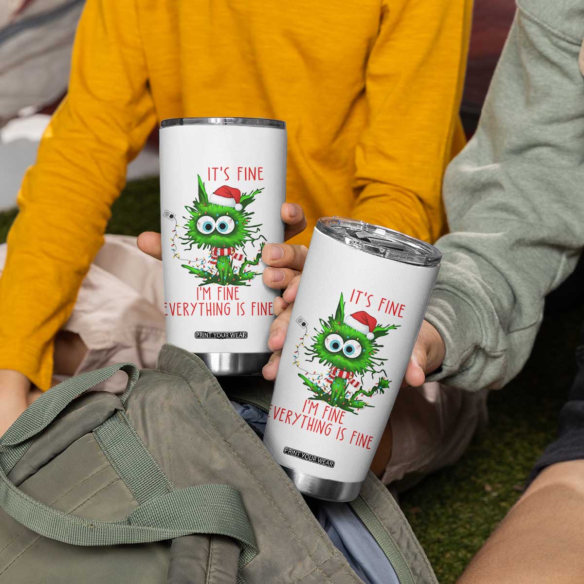 Funny Cat Green Christmas Tumbler Cup It Is Fine I Am Fine Everything Is Fine TS14 Print Your Wear