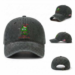 Funny Cat Green Christmas Washed Cotton Baseball Cap It Is Fine I Am Fine Everything Is Fine TS14 Washed Cap Universal Fit Dark Green Print Your Wear