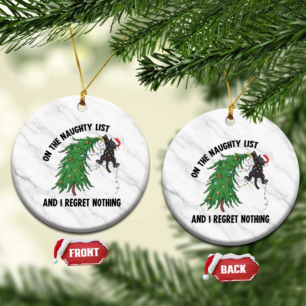 Funny Black Cat Christmas Ceramic Ornament On the Naughty List And I Regret Nothing TS14 1pc White Marble Print Your Wear