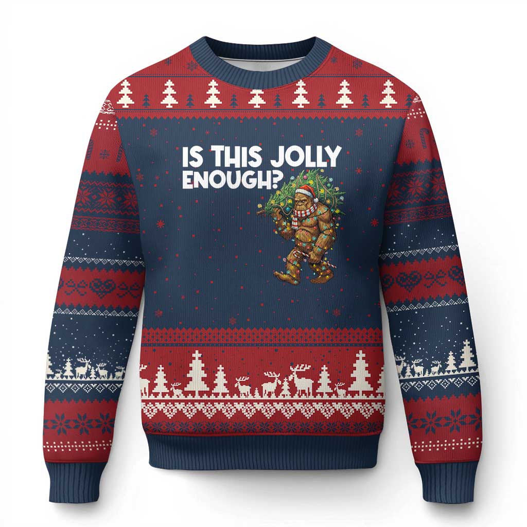 Funny Bigfoot Xmas Ugly Christmas Sweater Is This Jolly Enough TS14 Navy Red Print Your Wear