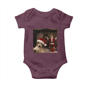 Funny Cat With Santa Selfie Christmas Baby Onesie TS14 Maroon Print Your Wear