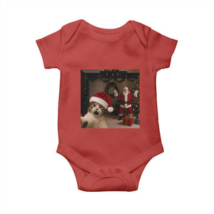 Funny Cat With Santa Selfie Christmas Baby Onesie TS14 Red Print Your Wear