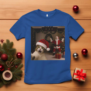 Funny Cat With Santa Selfie Christmas T Shirt TS14 Royal Blue Print Your Wear