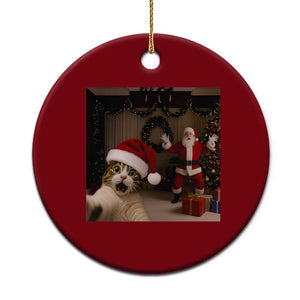 Funny Cat With Santa Selfie Christmas Ceramic Ornament TS14 1pc Red Print Your Wear