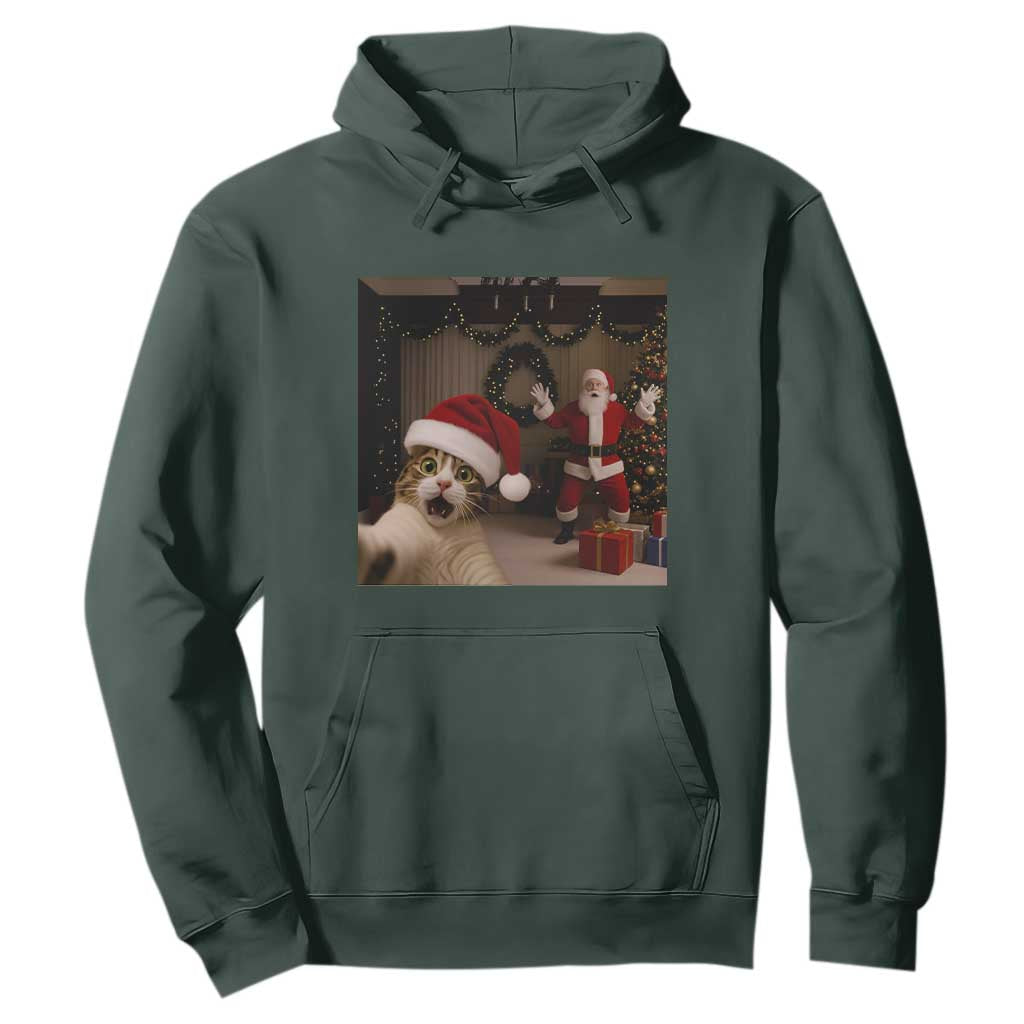 Funny Cat With Santa Selfie Christmas Hoodie TS14 Dark Forest Green Print Your Wear