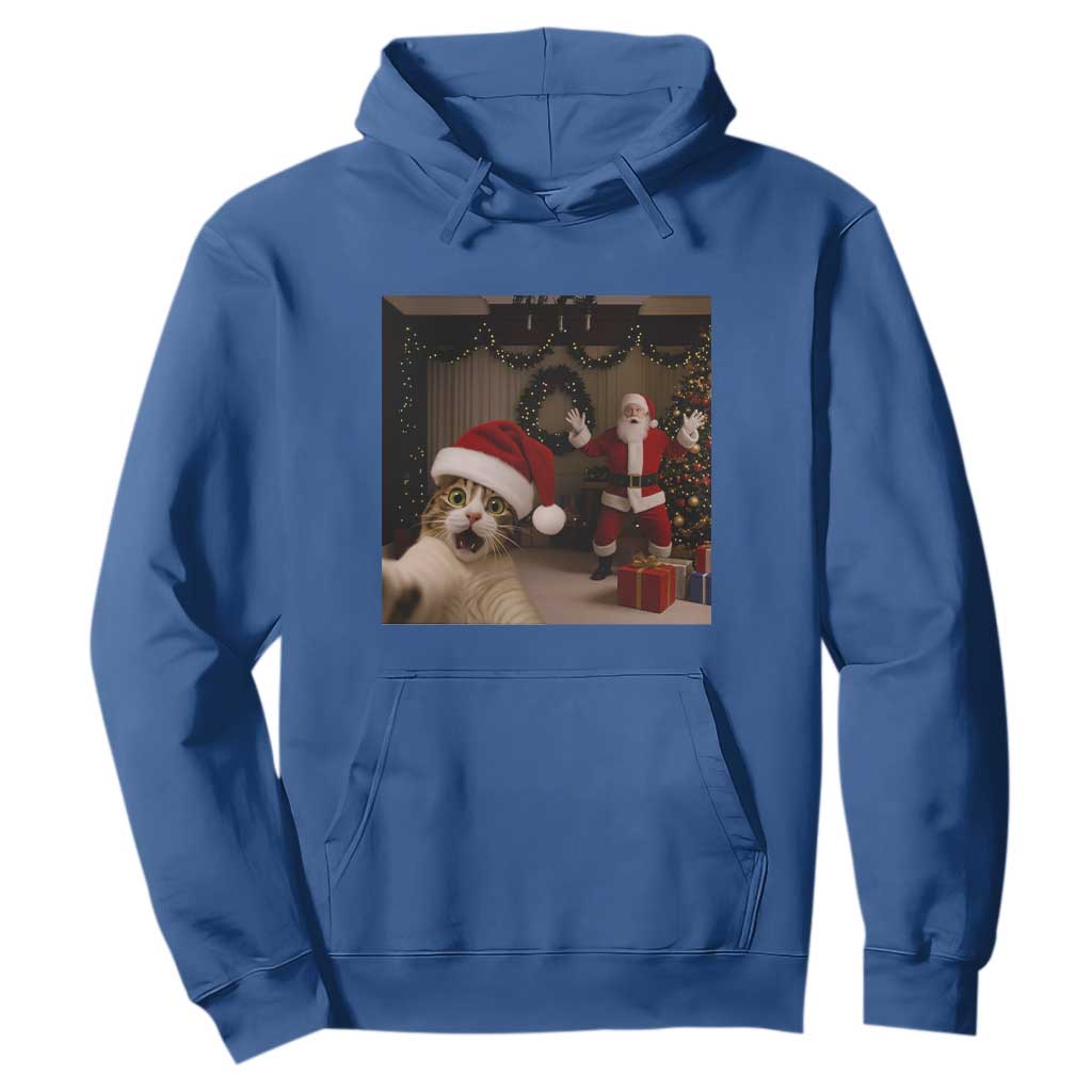 Funny Cat With Santa Selfie Christmas Hoodie TS14 Royal Blue Print Your Wear