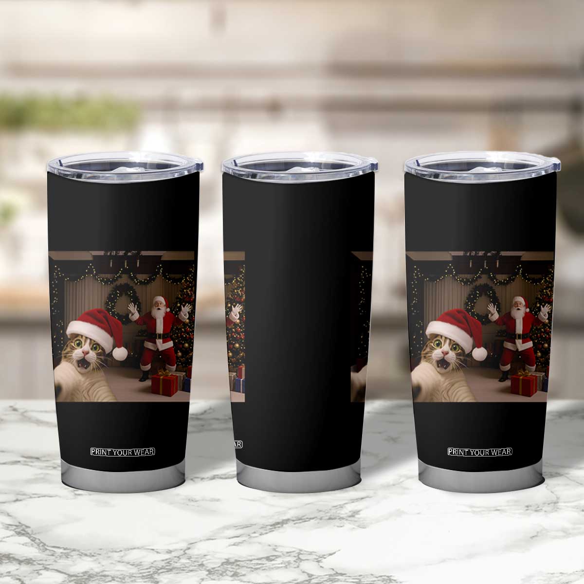 Funny Cat With Santa Selfie Christmas Tumbler Cup TS14 Print Your Wear