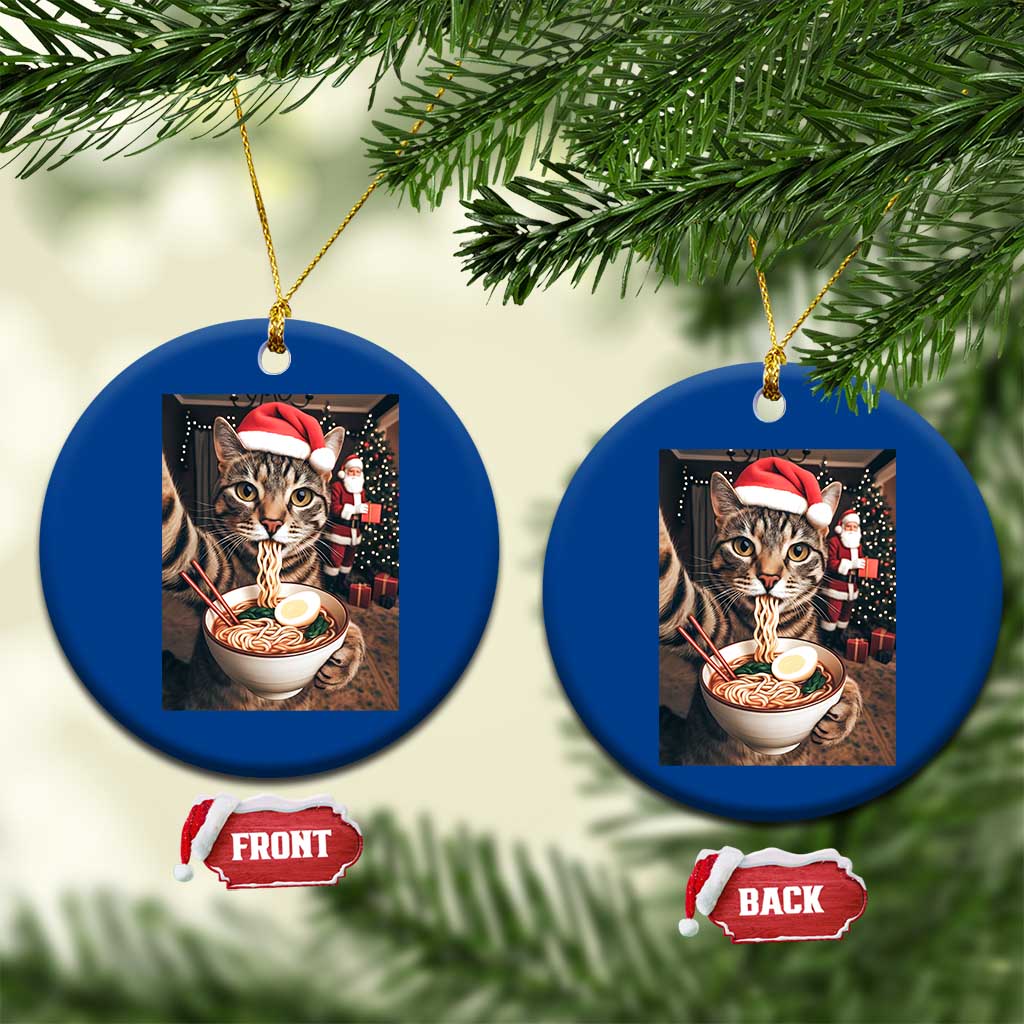 Funny Cat Ramen Selfie With Santa Christmas Ceramic Ornament TS14 1pc Blue Print Your Wear