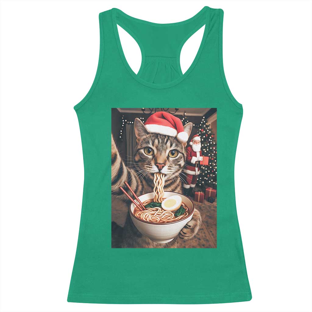 Funny Cat Ramen Selfie With Santa Christmas Racerback Tank Top TS14 Irish Green Print Your Wear